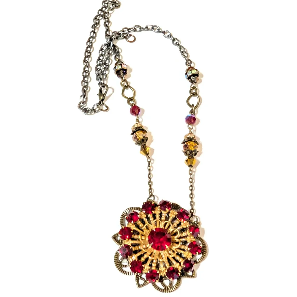 Victorian Style Red Glass Necklace Adjustable 2